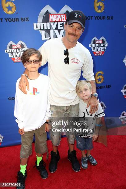 Clayne Crawford and sons arrive at Marvel Universe LIVE! Age Of Heroes World Premiere Celebrity Red Carpet Event at Staples Center on July 8, 2017 in...