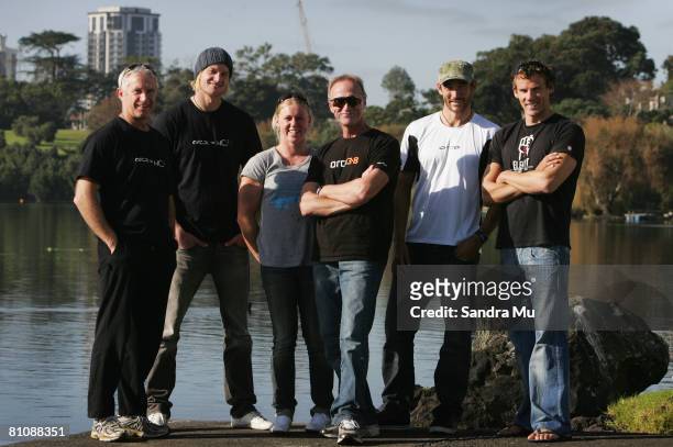 The New Zealand team Coach Ian Ferguson, Steven Ferguson, Erin Taylor, Coach Paul MacDonald, Mike Walker and Ben Fouhy pose for a photo after a...