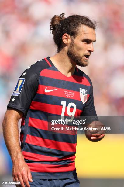 Graham Zusi of the United States looks on during the 2017 CONCACAF Gold Cup Group B match between the United States and Panama at Nissan Stadium on...