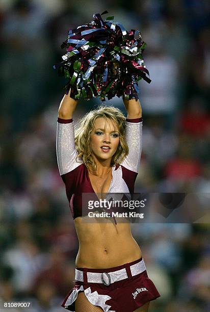Sea Eagles cheerleader performs before the round seven NRL match between the Manly Warringah Sea Eagles and the Bulldogs at Brookvale Oval on April...