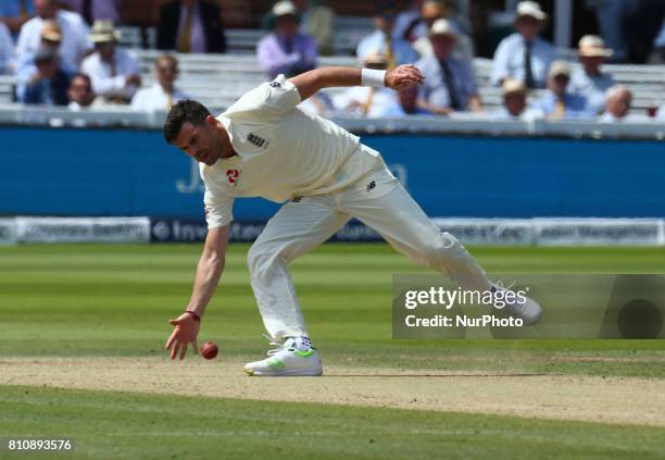 England's James Anderson during 1st Investec Test Match Day Three between England and South Africa at Lord's Cricket Ground in London on July 08, 2017