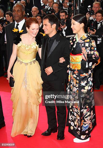Actors Julianne Moore, Gael Garcia Bernal and Yoshino Kimura arrive at the "Blindness" premiere during the 61st Cannes International Film Festival on...