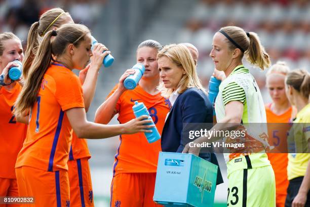 Lieke Martens of Holland, Sherida Spitse of Holland, coach Sarina Wiegman of Holland, goalkeeper Loes Geurts of Holland during the friendly match...