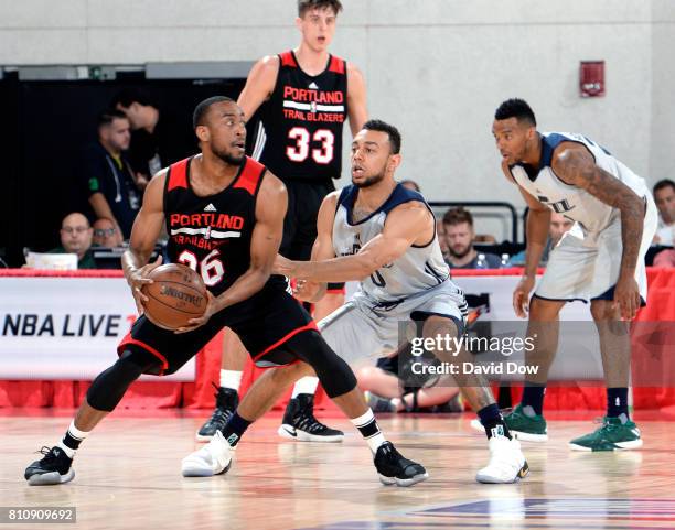 Markel Brown of the Portland Trail Blazers handles the ball against the Utah Jazz during the 2017 Summer League on July 8, 2017 at the Cox Pavilion...