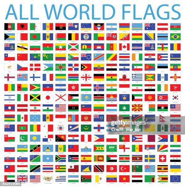 all world flags - vector icon set - algeria stock illustrations