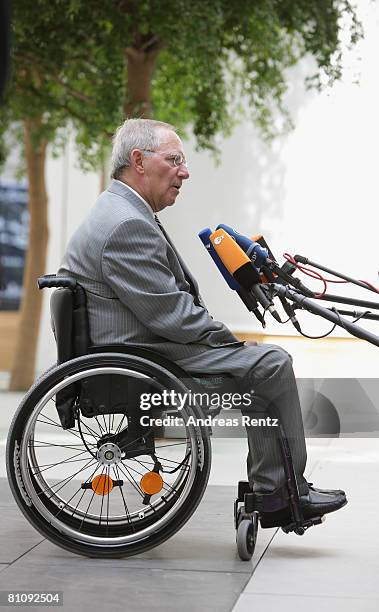 German Interior Minister Wolfgang Schaeuble gives interviews after he presents the security report 2007 on May 15, 2008 in Berlin, Germany. Schaeuble...