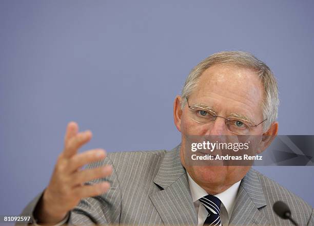 German Interior Minister Wolfgang Schaeuble presents the security report 2007 on May 15, 2008 in Berlin, Germany. Schaeuble announced that the focus...