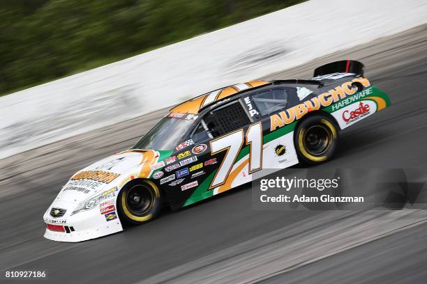 Eddie MacDonald, driver of the Grimm Construction Chevrolet, on the track during qualifying for the NASCAR K&N Pro Series East at Thompson Speedway...