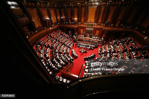 General view of the Italian senate as Italian Prime Minister Silvio Berlusconi delivers his speech at the Senate confidence session for his...