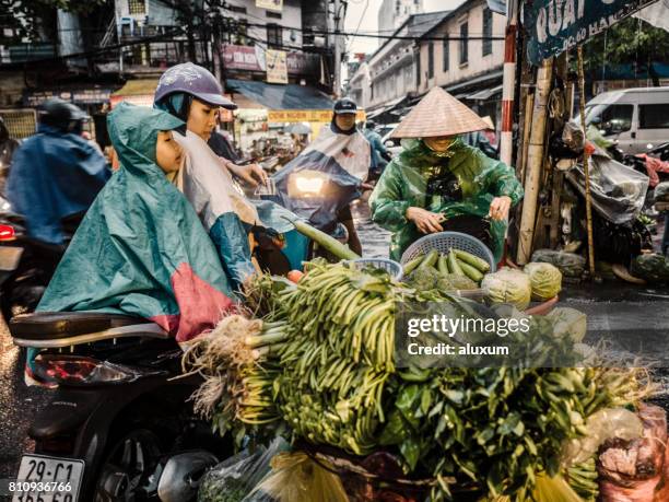 woman selling vegetables in the street hanoi vietnam - southern usa stock pictures, royalty-free photos & images