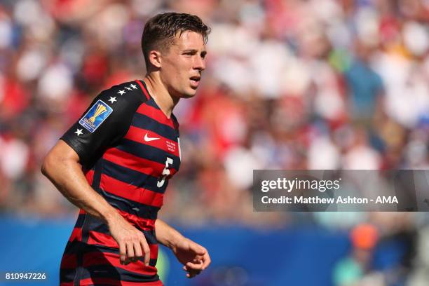 Matt Besler of the United States looks on during the 2017 CONCACAF Gold Cup Group B match between the United States and Panama at Nissan Stadium on...