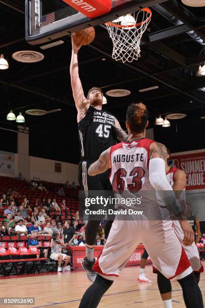 Shayne Whittington of the San Antonio Spurs shoots the ball against the Miami Heat during the 2017 Las Vegas Summer League on July 8, 2017 at the Cox...