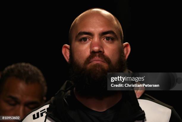 Travis Browne prepares to enter the Octagon before facing Aleksei Oleinik of Russia in their heavyweight bout during the UFC 213 event at T-Mobile...