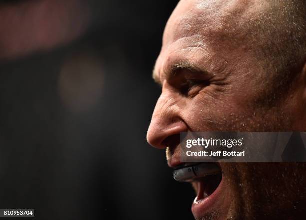 Aleksei Oleinik of Russia prepares to enter the Octagon before facing Travis Browne in their heavyweight bout during the UFC 213 event at T-Mobile...