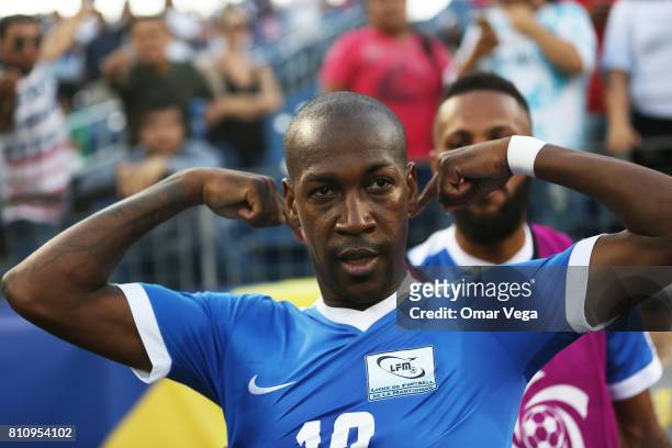 Steeven Lagil of Martinique celebrates after scoring the second goal of his team during the Group B match between Martinique and Nicaragua as part of...