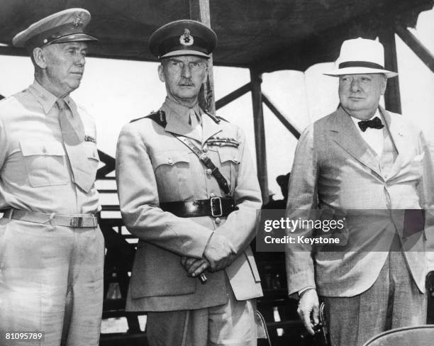 From left to right, General George Marshall , British Commander Sir John Dill and British Prime Minister Winston Churchill attend a military...