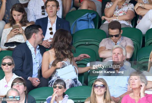 John Noble, Vicky Pattison and Joe Swash attend day six of the Wimbledon Tennis Championships at the All England Lawn Tennis and Croquet Club on July...