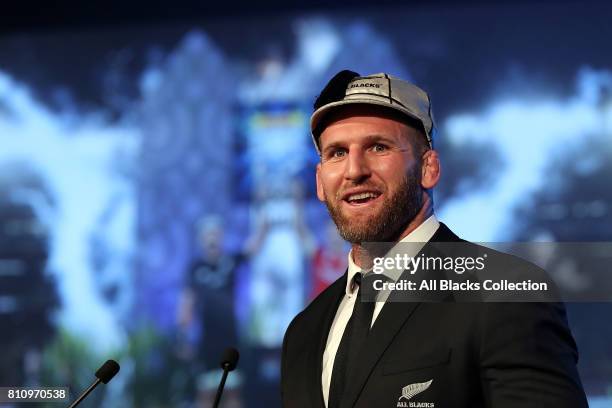 All Black captain Kieran Read speaks during the NZRU Post Match Function at Sky City following the Test match between the New Zealand All Blacks and...