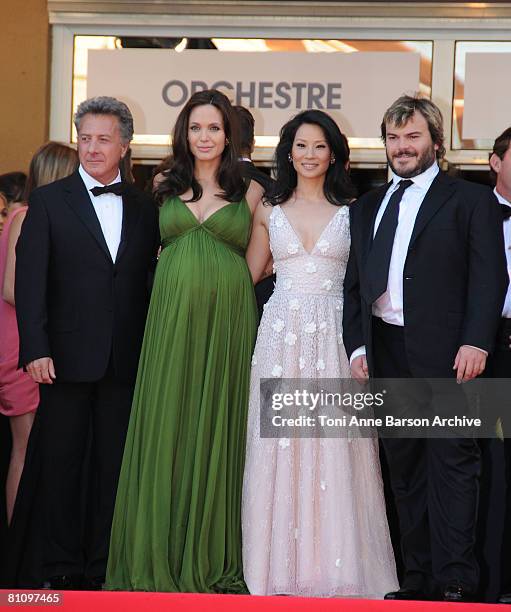 Actors Dustin Hoffman, Angelina Jolie, Lucy Liu and Jack Black attend the "Kung Fu Panda" premiere at the Palais des Festivals during the 61st Cannes...