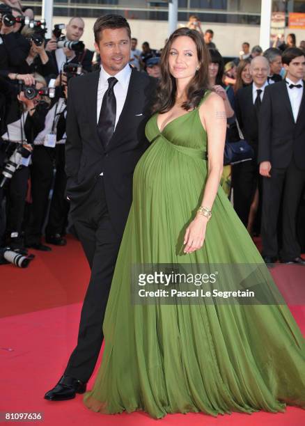 Actors Brad Pitt and Angelina Jolie attend the "Kung Fu Panda" premiere at the Palais des Festivals during the 61st Cannes International Film...