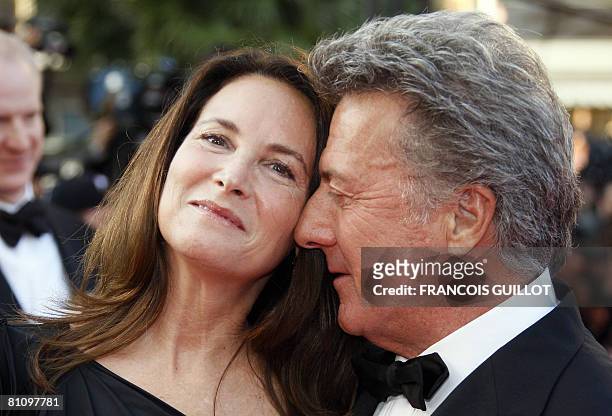 Actor Dustin Hoffman and his wife Lisa Gottsegen pose as they arrive to attend the screening of US directors John Stevenson and Mark Osborne's...