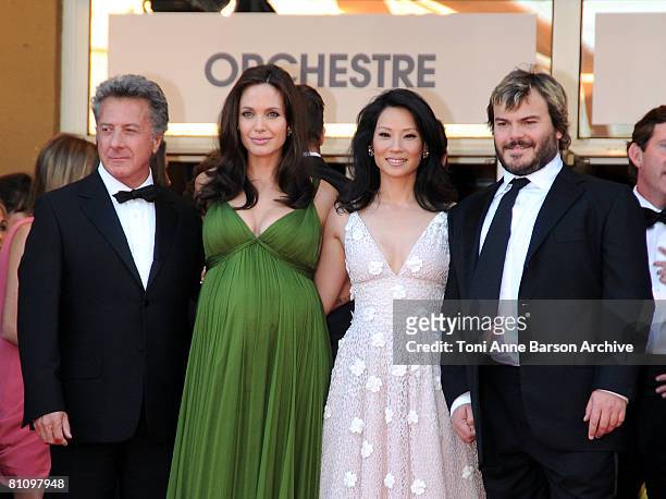 Actors Dustin Hoffman, Angelina Jolie, Lucy Liu and Jack Black attend the "Kung Fu Panda" premiere at the Palais des Festivals during the 61st Cannes...