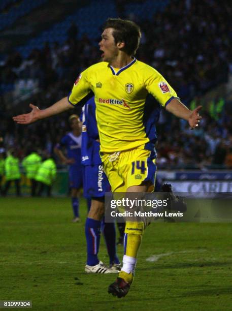 Jonathan Howson of Leeds celebrates his last minute winner during the Coca-Cola League One Playoff Semi Final match between Carlisle United and Leeds...