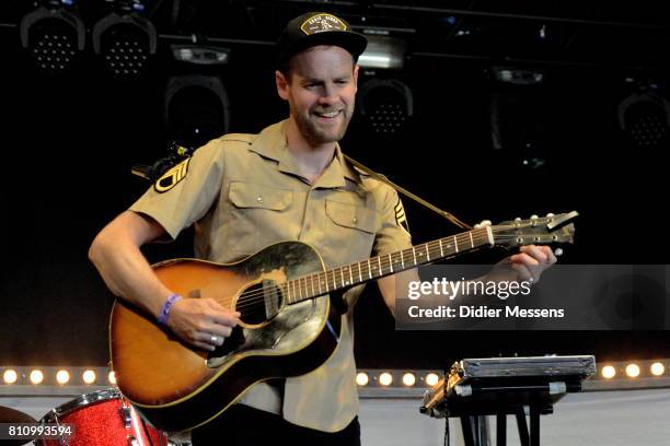 Wannes Cappelle from the group Het zesde metaal performs on stage during day 2 of Rock Zottegem on July 8, 2017 in Zottegem, Belgium.