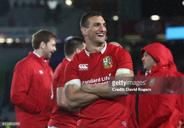Sam Warburton, the Lions captain, smiles after his side draw the final test 15-15 and draw the series during the Test match between the New Zealand...