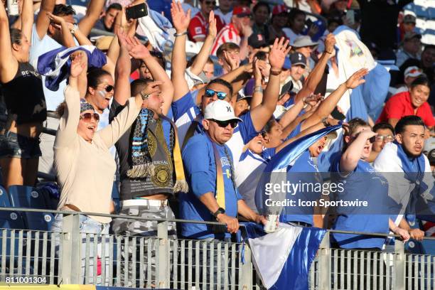 Martinique fans cheer after a goal against Nicaragua during the CONCACAF Gold Cup Group B match on July 08, 2017 played at Nissan Stadium in...