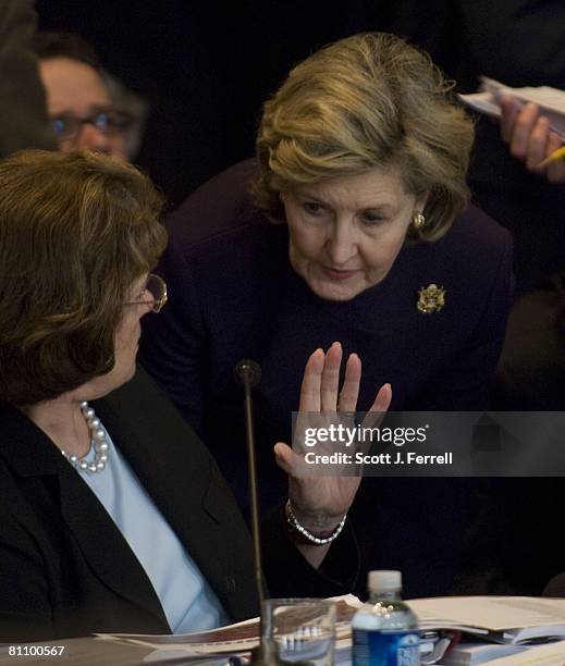 Sen. Dianne Feinstein, D-Calif., and Sen. Kay Bailey Hutchison, R-Texas, during the Senate Appropriations markup of the war supplemental bill.