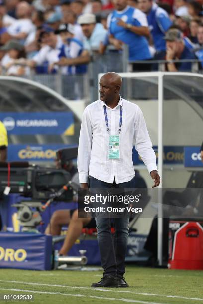 Jean Marc Civault, coach of Martinique looks on during the Group B match between Martinique and Nicaragua as part of the Gold Cup 2017 at Nissan...