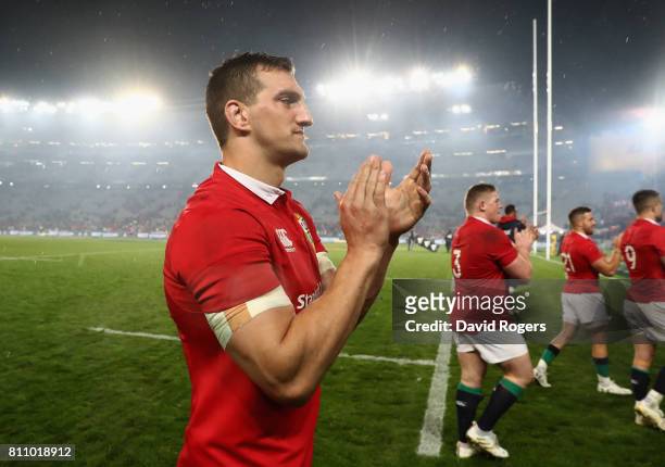 Sam Warburton, the Lions captain, acknowledges the Lions supporters after his side draw the final test 15-15 and tie the series during the Test match...