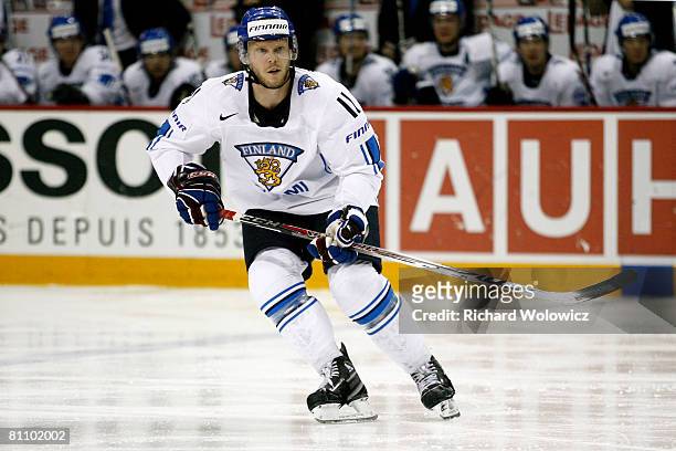 Saku Koivu of Finland skates during the game against the United States at the IIHF World Ice Hockey Championship qualification round at the Halifax...