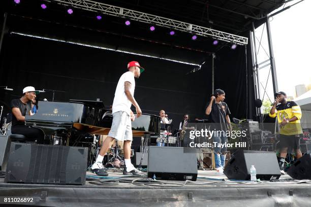 Jon Batiste performs with Avenue, Kris Kasanova, and Don Flamingo during the 2017 Louis Armstrong's Wonderful World Festival at Flushing Meadows...