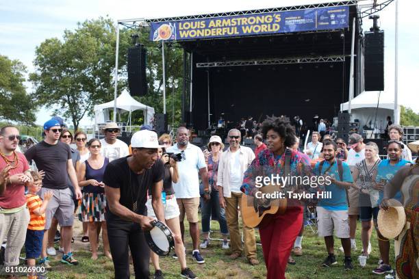 Jon Batiste performs in the crowd during the 2017 Louis Armstrong's Wonderful World Festival at Flushing Meadows Corona Park on July 8, 2017 in New...