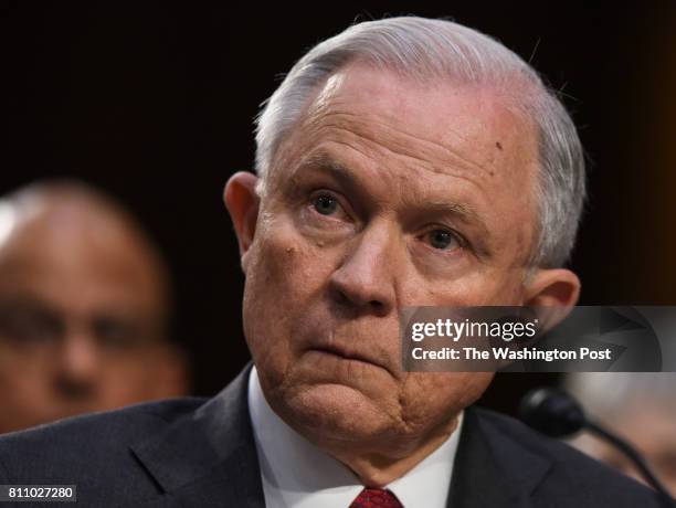 Attorney General Jeff Sessions testifies in an open hearing before the Senate Intelligence Committee, on June 2017 in Washington, DC.