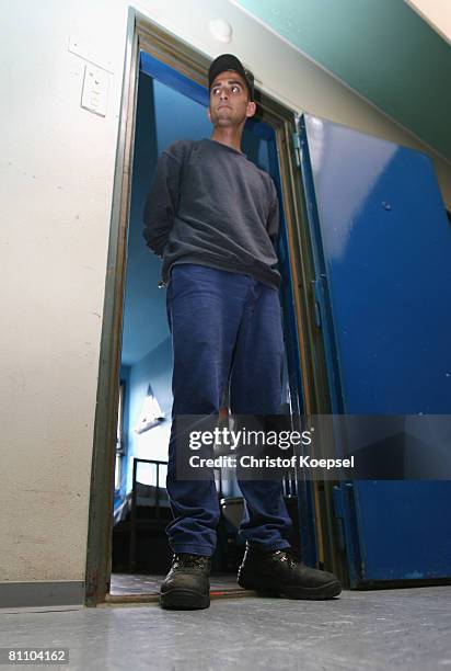 Prisoner Atif in front of his prison cell at the Iserlohn prison on May 15, 2008 in Iserlohn, Germany. The prison in North Rhine-Westphalia inhabits...