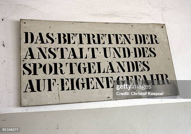 Sign at the Iserlohn prison on May 15, 2008 in Iserlohn, Germany. The prison in North Rhine-Westphalia inhabits 292 sentenced young men between 14...