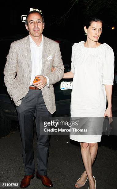 Personality Matt Lauer and wife Annette Roque visit the "Ye Waverly Inn" resturant on May 15, 2008 in New York City, New York.