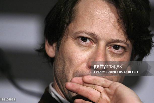 French actor Mathieu Amalric listens to questions during a press conference after a photocall for her film 'A Christmas Tale' at the 61st edition of...