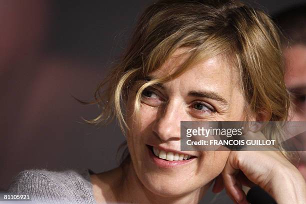French actress Anne Consigny listens to questions during a press conference after a photocall for French director Arnaud Desplechin's film 'A...