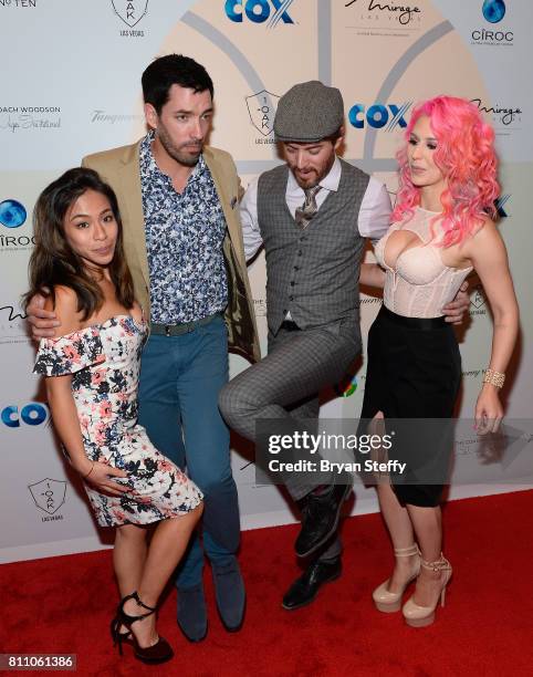 Linda Phan, television personalities Drew Scott and J.D. Scott and model Annalee Belle arrive at the Coach Woodson Las Vegas Invitational red carpet...