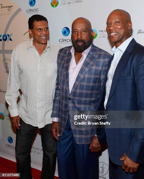 Former professional basketball player Reggie Theus, Los Angeles Clippers Assistant Coach Mike Woodson and former professional basketball player Byron...