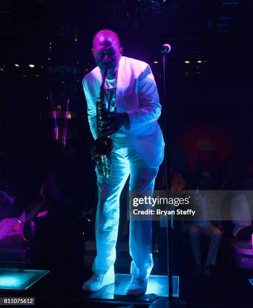 Musician Mike Phillips performs during the Coach Woodson Las Vegas Invitational red carpet and pairings gala at 1 OAK Nightclub at The Mirage Hotel &...