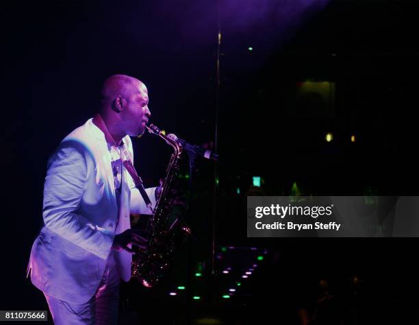 Musician Mike Phillips performs during the Coach Woodson Las Vegas Invitational red carpet and pairings gala at 1 OAK Nightclub at The Mirage Hotel &...