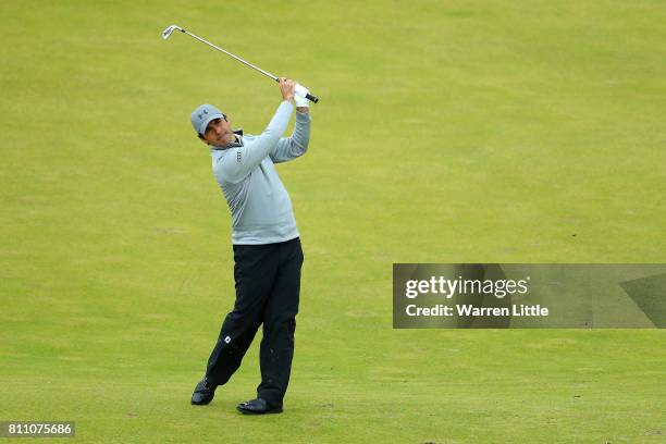 Felipe Aguilar of Chile hits his second shot on the 2nd hole during the final round of the Dubai Duty Free Irish Open at Portstewart Golf Club on...