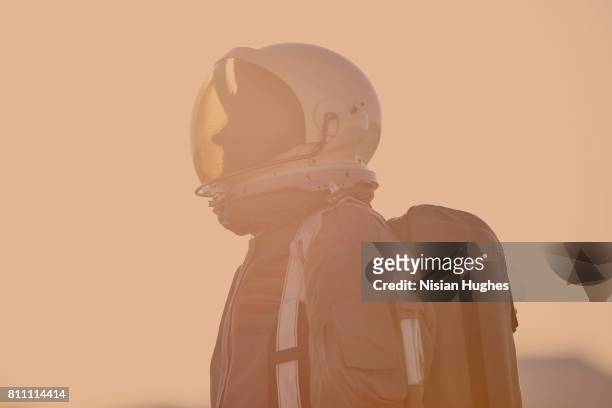 portrait of astronaut on mars - space man on mars imagens e fotografias de stock