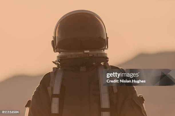 portrait of astronaut on mars - casco espacial fotografías e imágenes de stock