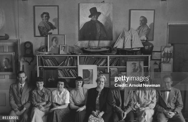 Portrait of the extended Wyeth family, many of whom were painters, taken at their home in Chadds Ford, Pennsylvania, April 16, 1948. Pictured are...